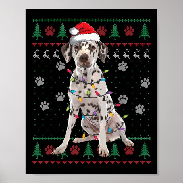 Tomte Dalmatiner Hundar Julbelysning Ful Julsvans Poster (Framsidan)