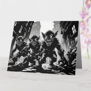 Tomte-demoner Förfallen gata BW 50-tals grafisk st Kort