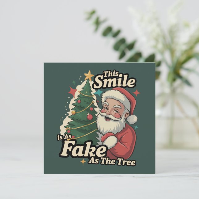 Tomte Detta Leende Är Lika Falskt Som Trädfamiljen Julkort (Stående Fram)