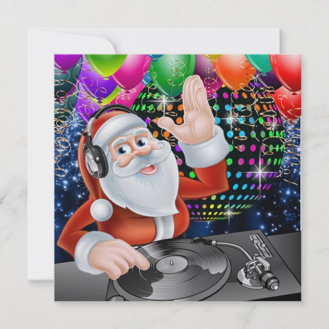 Tomte DJ Disco Jul / Nyår Inbjudan (Framsida)
