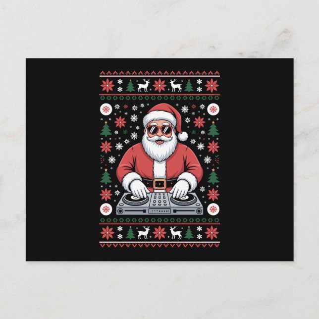 Tomte DJ jul ful jultröja Snöflinga Helg Vykort (Framsida)