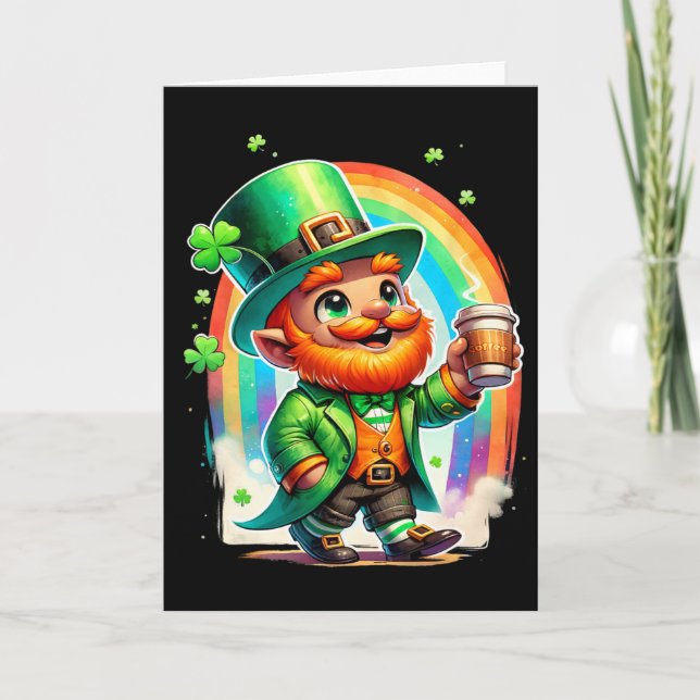 Tomte dricker kaffe irländska St Patrick's Day  Kort (Framsida)