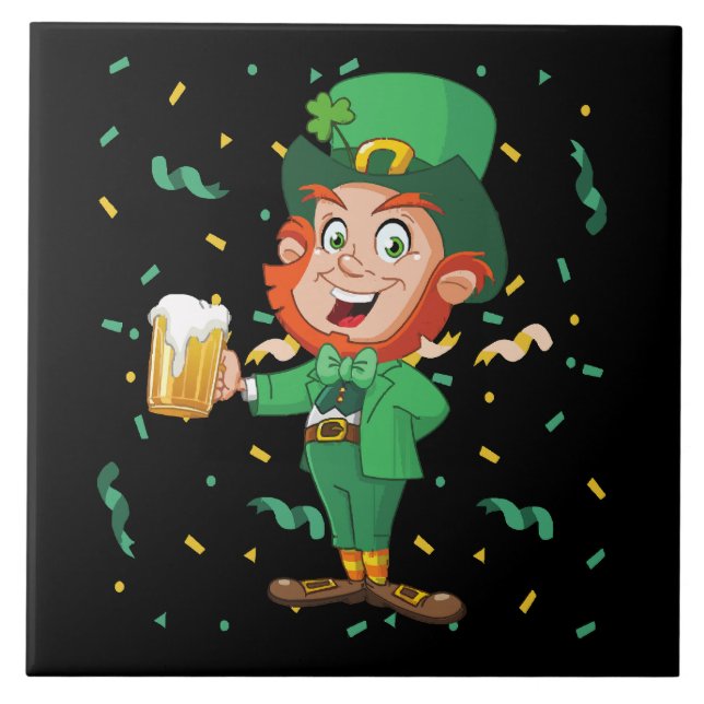 Tomte dricker öl St. Patricks dag Kakelplatta (Framsidan)