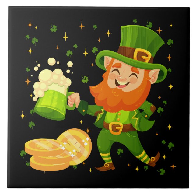 Tomte dricker öl St. Patrick's Day Kakelplatta (Framsidan)