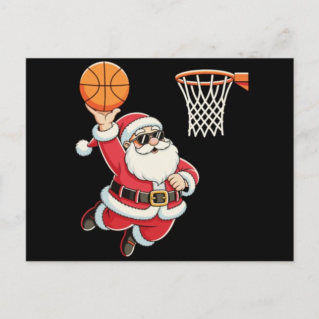 Tomte dunkar en basketboll jul jultomten helg vykort (Framsida)