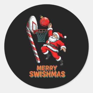 Tomte Dunkar Glad Jul Basket Christmas Runt Klistermärke