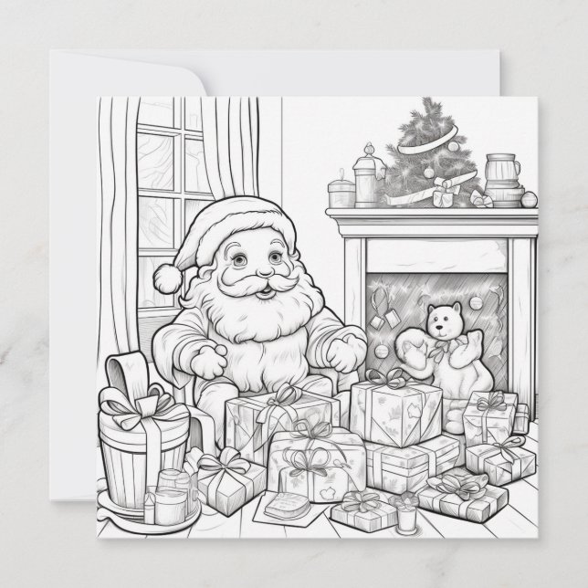 Tomte Eldstad Jul Presenter Barn Färgläggning Jul  Julkort (Framsida)