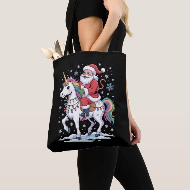 Tomte Enhörning Jul Regnbåge Ljus Jul Tygkasse (Närbild)