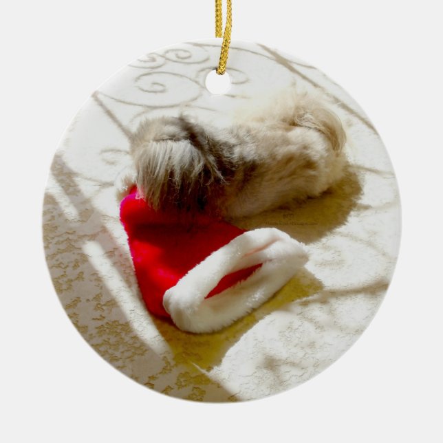 Tomte fångad julgransprydnad keramik (Framsidan)