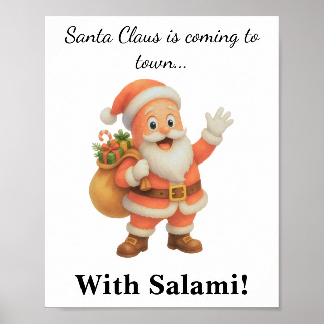 Tomte farbror kommer till stan.. Med Salami!  Poster (Framsidan)