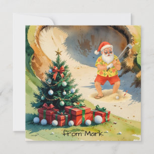 Tomte firar golf på golfbana i sandbunker julkort