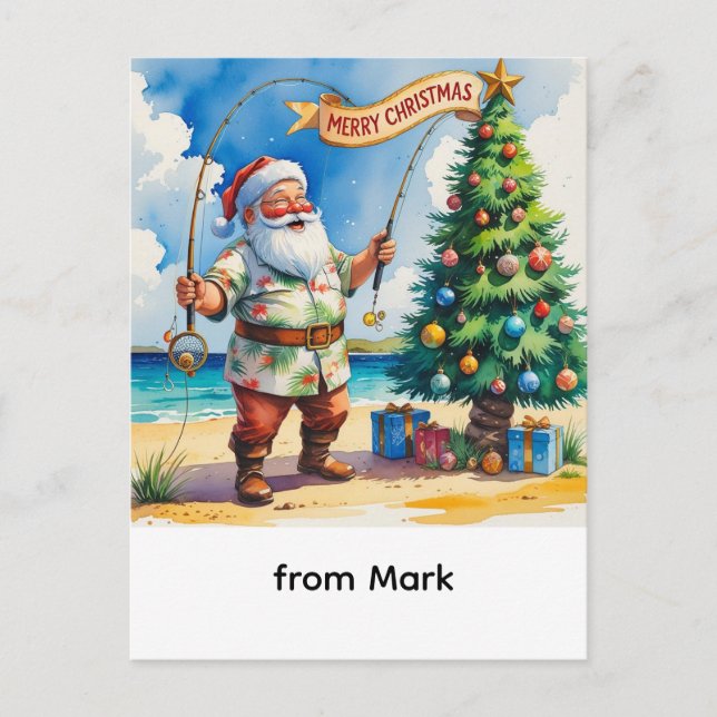 Tomte fiskar på julhelgen  helg vykort (Framsida)
