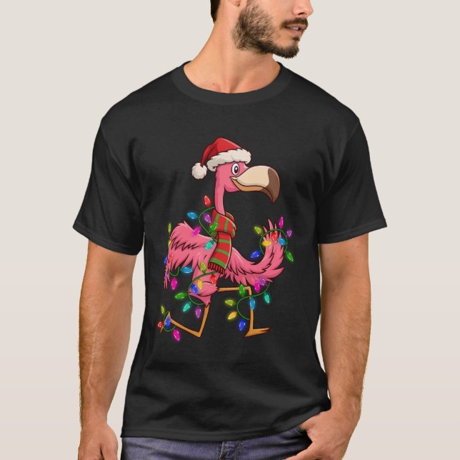 Tomte Flamingo Belysning FA La Roliga Dans Jul T Shirt (Framsida)
