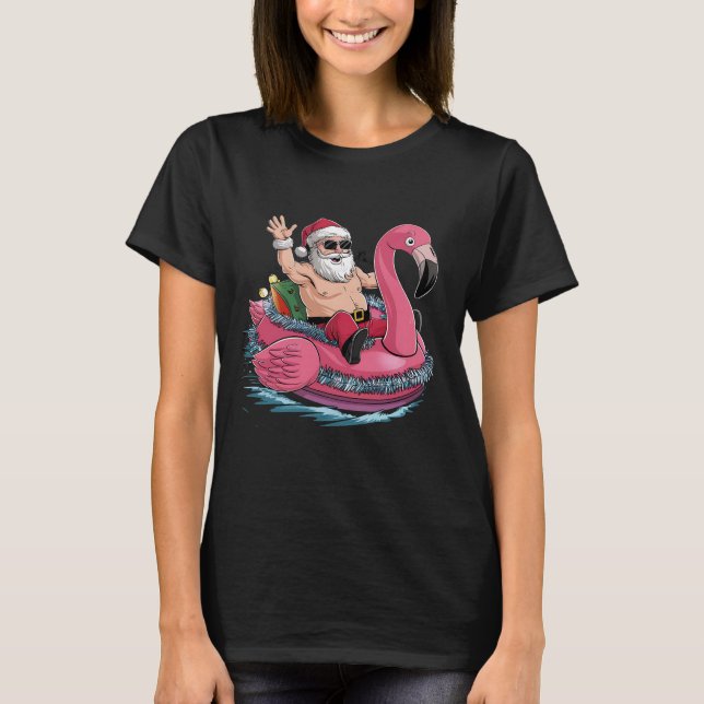 Tomte Flamingo Flotte Jul I Juli Sommar T Shirt (Framsida)