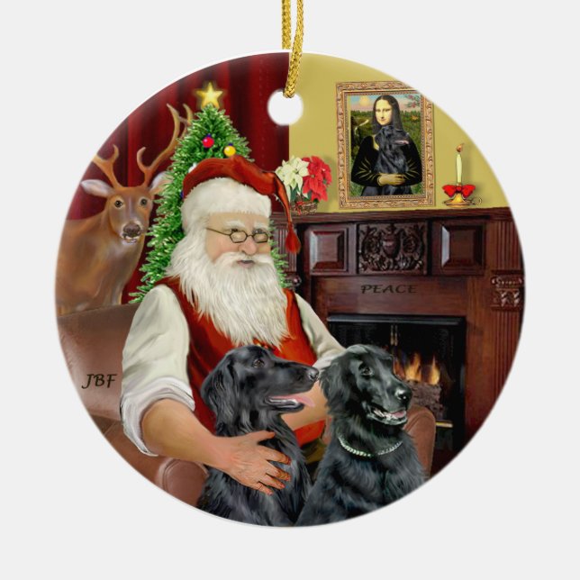 Tomte - Flat Coated Retriever Julgransprydnad Keramik (Framsidan)