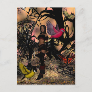 Tomte flicka fåglar vykort