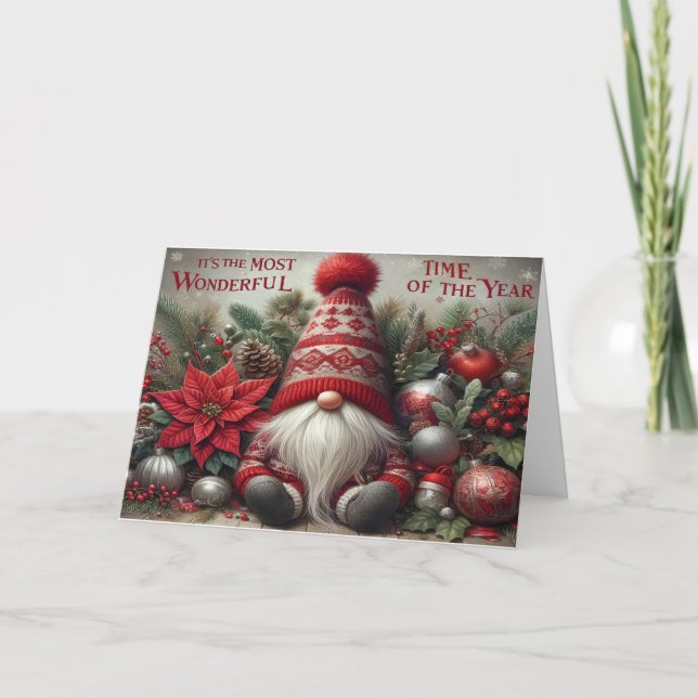 Tomte för högtiderna julkort tack kort (Framsida)
