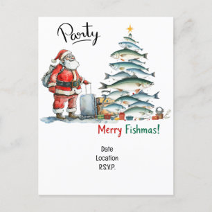 Tomte förenar sig med fiskefans för julglädje! inbjudan vykort