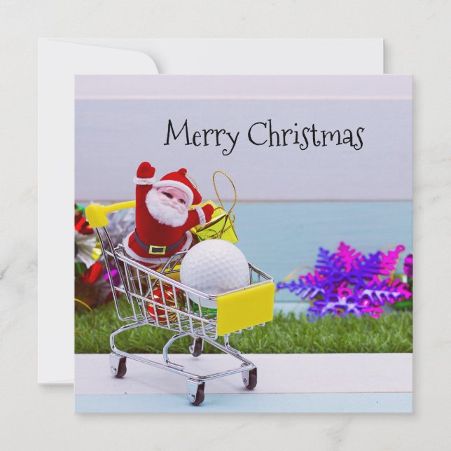 Tomte går julhandel för golfspelare julkort (Framsida)