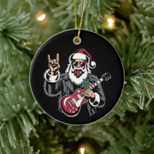 Tomte Gitarr Rock Läderjacka Jul Xmas Julgransprydnad Keramik