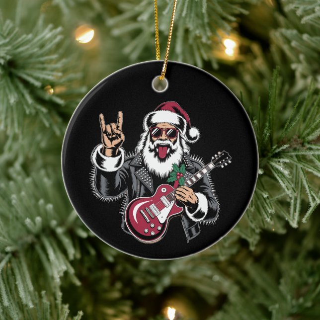 Tomte Gitarr Rock Läderjacka Jul Xmas Julgransprydnad Keramik (Träd)