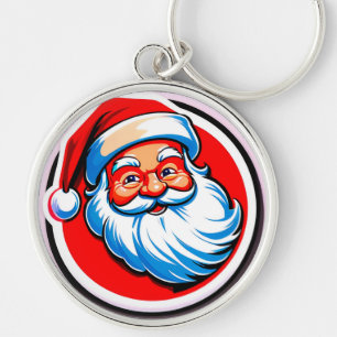 Tomte Glada Hälsning Rund Silverfärgad Nyckelring