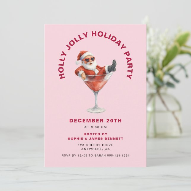 Tomte Glada Julfesten Rosa & Röd Inbjudningar (Stående Fram)