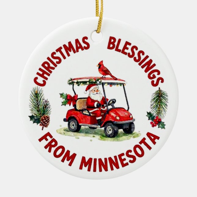 Tomte golfar i Minnesota jul  Julgransprydnad Keramik (Framsidan)