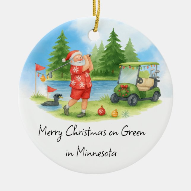 Tomte golfar i Minnesota jul  Julgransprydnad Keramik (Framsidan)