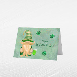 Tomte Grönt Guld Shamrock Öl St Patricks Day Helgkort