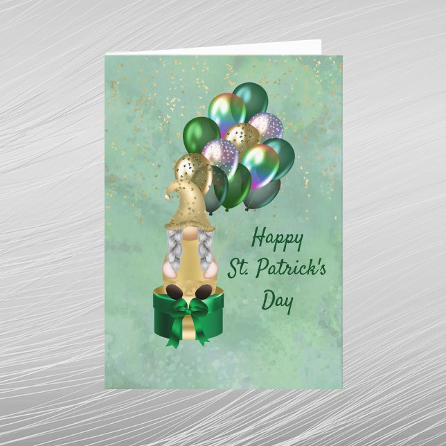 Tomte Guld Gröna Ballonger St Patricks Day Helgkort (Skapare uppladdad)