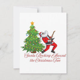 Tomte gungar runt julgranen på en   julkort