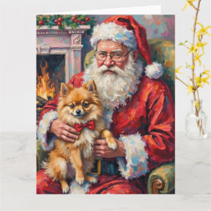 Tomte håller Pomeranian julkonst Kort