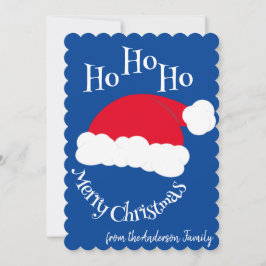 Tomte Hatt Ho Ho Ho God Jul Blå Vit Julkort