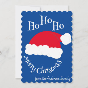 Tomte Hatt Ho Ho Ho God Jul Blå Vit Julkort