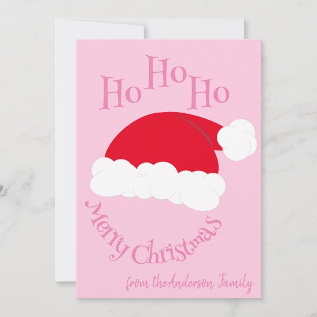 Tomte Hatt Ho Ho Ho God Jul Tjejig Rosa Julkort (Framsida)
