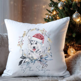 Tomte Hatt Husky Mysig Jul Det Är Årstiden Kudde