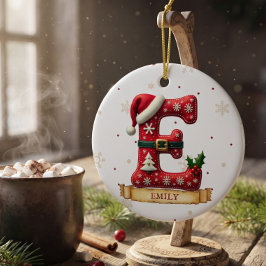 Tomte Hatt Röd Jul Bokstav E Namn Julgransprydnad Keramik