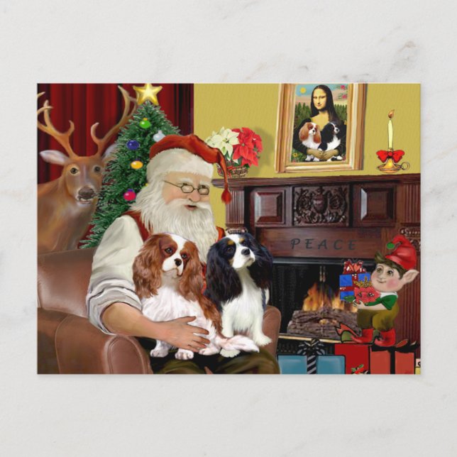 Tomte hemma Cavalier King Charles (två) Helg Vykort (Framsida)