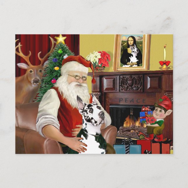 Tomte hemma - Grand danois (Harlequin) Helg Vykort (Framsida)