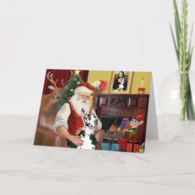 Tomte Hemma - Grand Danois (Harlequin) Helgkort (Framsida)