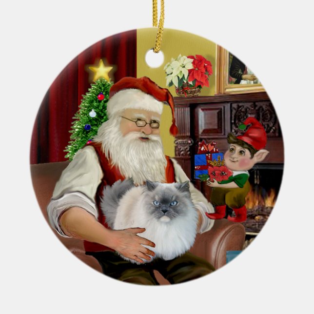 Tomte hemma - Himalayakatt (#5 - blå kräm) Julgransprydnad Keramik (Framsidan)