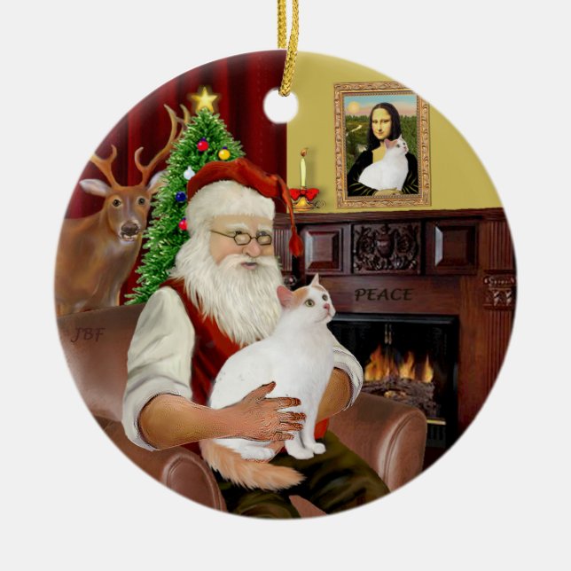 Tomte hemma - Turkisk Van Katt Julgransprydnad Keramik (Framsidan)