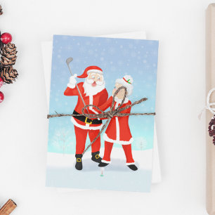 Tomte hjälper Mrs Claus med hennes golfsväng Helg Vykort