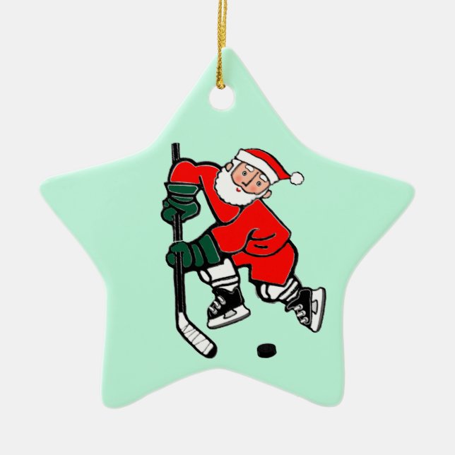 Tomte Hockeyspelare Julgransprydnad Keramik (Framsidan)