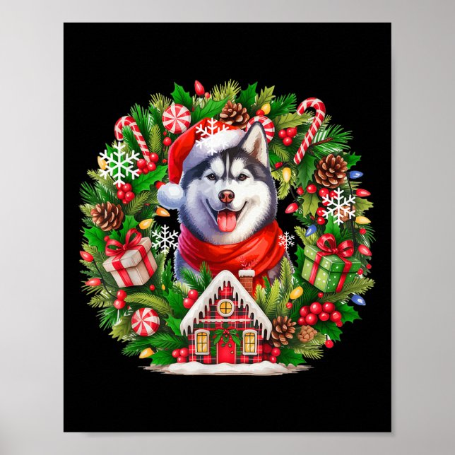 Tomte Husky Jul Blommig Cirkel Matchande Ägare Poster (Framsidan)