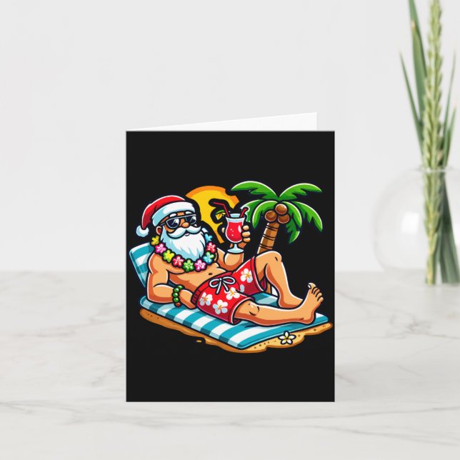 Tomte i badbyxor sommar jul strandfest kort (Framsida)