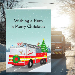 Tomte i brandbil Merry Christmas Hero Kort