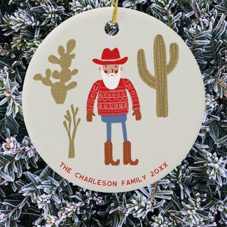 Tomte i cowboystil jul anpassad text julgransprydnad keramik