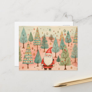 Tomte i en julgransskog vykort